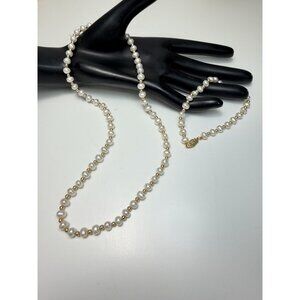 Vintage 14K Gold Classic Cultured Pearl Necklace &Bracelet Set Timeless Elegance